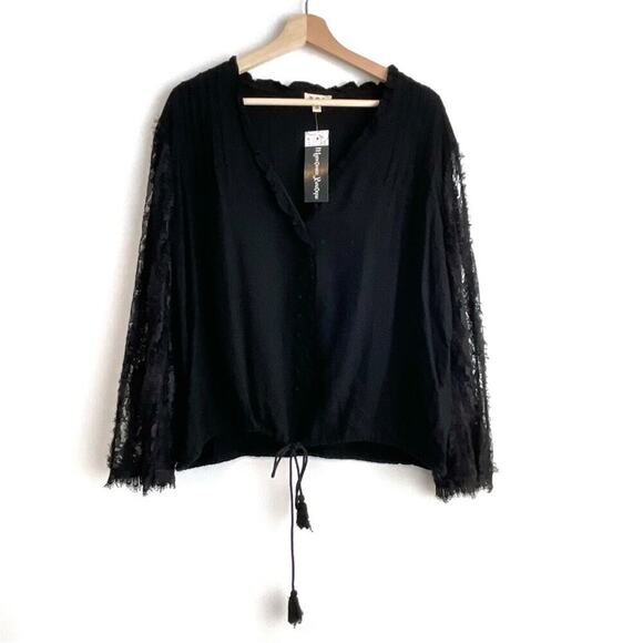 🆕 POL sheer boho dressy lace sleeve top sz small black new with tags - Picture 1 of 6